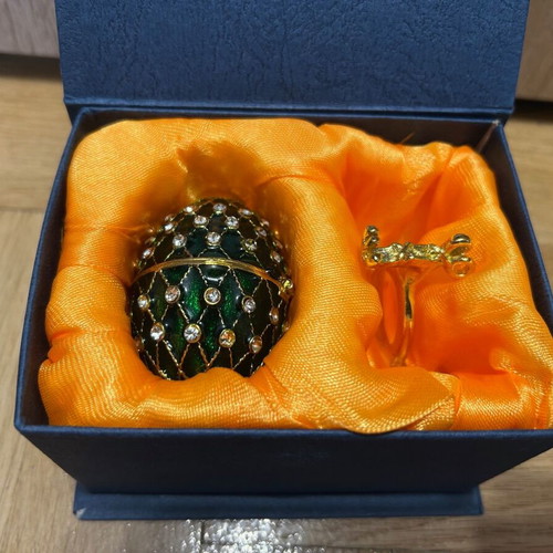 Green Enamel Egg Jewelry Box 5.5 cm with Crystals like new