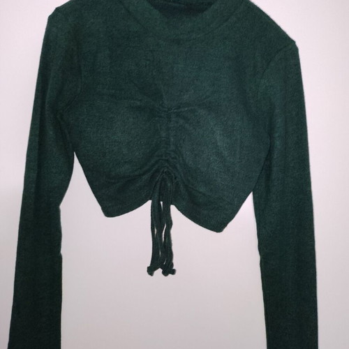 Crop fleece blouse new with cups and front drawstring, size S