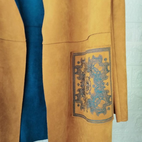 Sweet Miss suede open-front jacket XL, camel and petrol