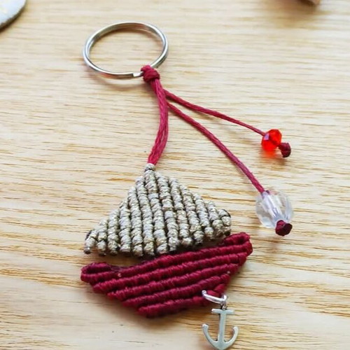 Macrame boat keychain new handmade