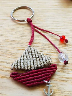 Macrame boat keychain new handmade