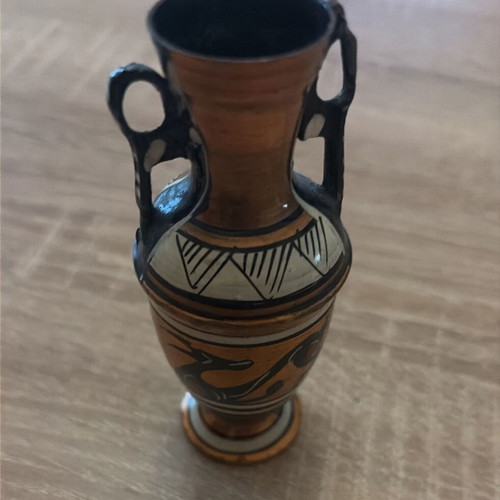 Vintage metallic amphora miniature, Greek souvenir 1970s/80s