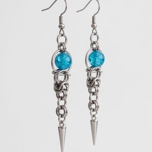 Byzantine Chain Blue Pearl Earrings Stainless Steel new
