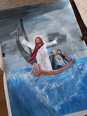Artwork with Jesus Christ new, acrylic on watercolor paper