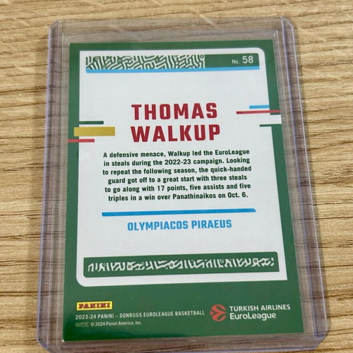 Κάρτα Thomas Walkup Ολυμπιακός Panini Euroleague 2023-24 Έκδοση Optic καινούργιο