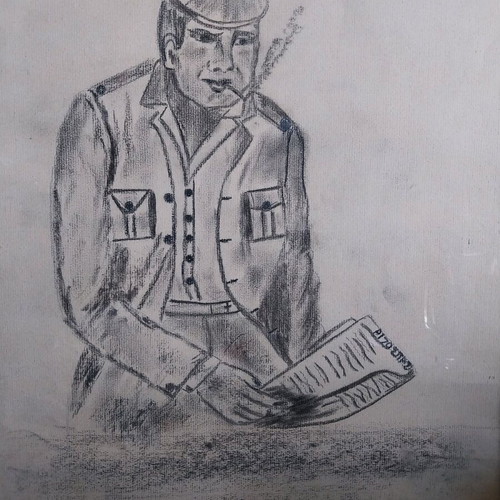 Pencil drawing painting used with signature and glass