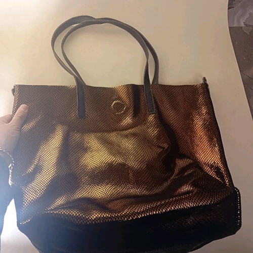 Tote bag shoulder bag made of snake faux leather like new, brown orange