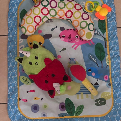 Baby activity mat and pillow like new with soft toys