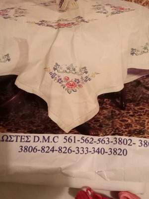 Linen tablecloth with ajour embroidery 1.70x1.70