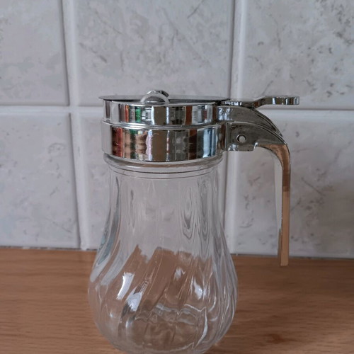 Glass honey jar like new with chrome lid 200 ml