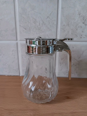 Glass honey jar like new with chrome lid 200 ml