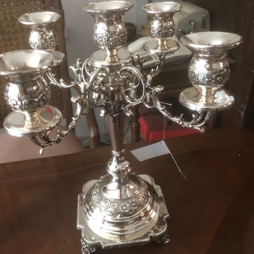 Five-arm silver-plated brass candlestick new heavy