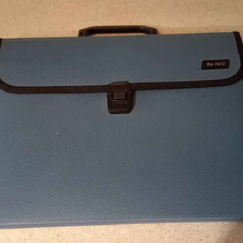 Document folder used, blue with 10 pockets for organizing