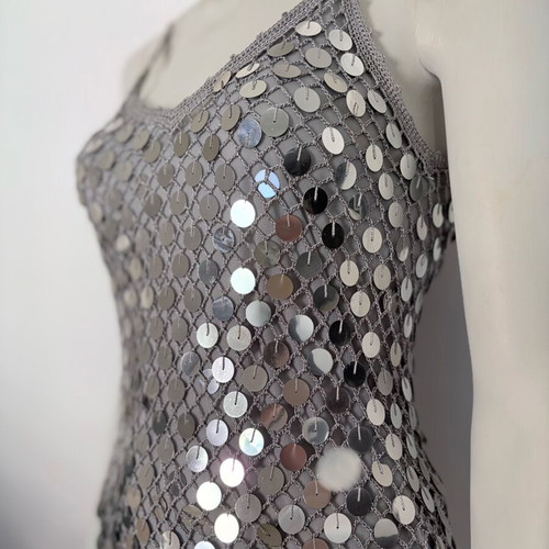 Silver top with sequins crochet, size S, like new