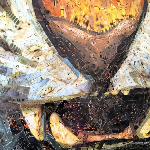Tiger Mixed Media Collage Artwork on Canvas like new 80x60cm