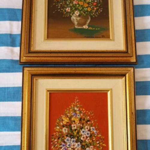 Frangou oil paintings used, 36x34 cm, framed set of 2