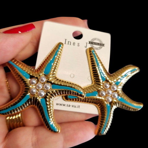 Stainless steel earrings new, turquoise and gold