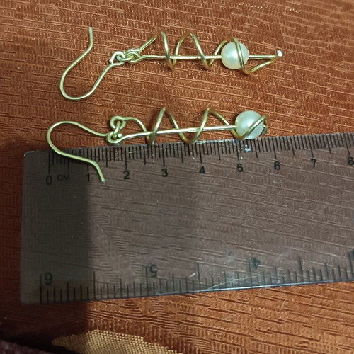 Gold pearl spiral earrings handmade from scratch