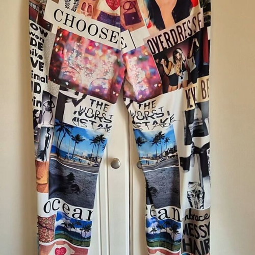 Jersey women's pants with prints and elastic waist, like new, UK 10