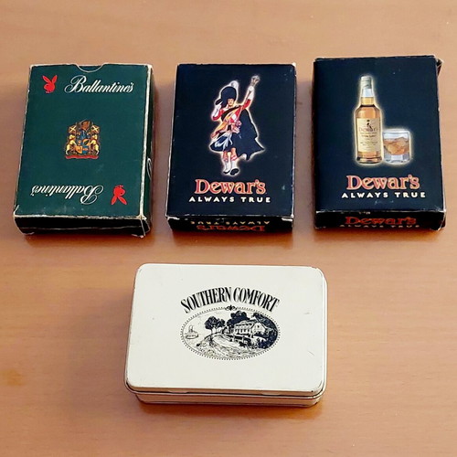 Vintage set of 4 playing cards used, 90s alcohol brands
