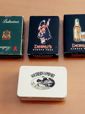 Vintage set of 4 playing cards used, 90s alcohol brands