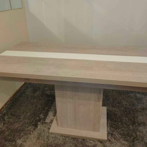 Dining table, melamine, grey-beige with white