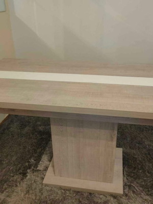 Dining table, melamine, grey-beige with white