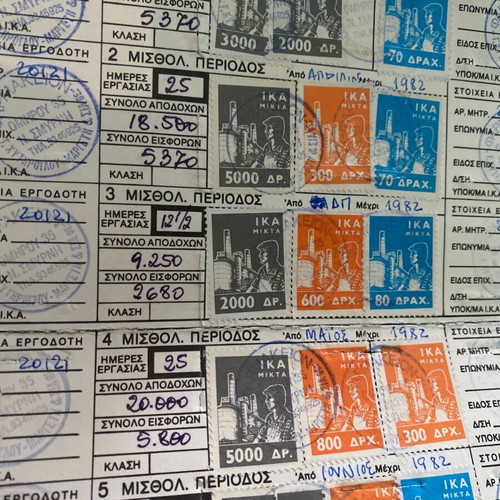 Work Stamps used, 5 collectible IKA cards from 1980s