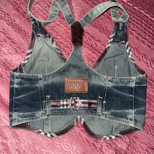 Denim crop vest like new, vintage, blue and turquoise