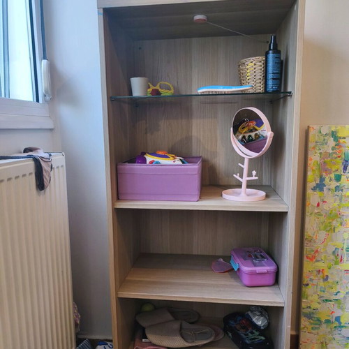 Besta IKEA furniture with two shelves, glass shelf and lighting, like new