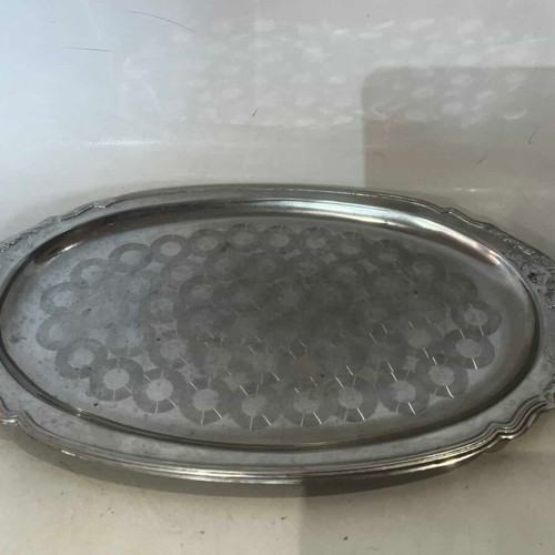 Vintage oval metal serving tray 31.5 cm used