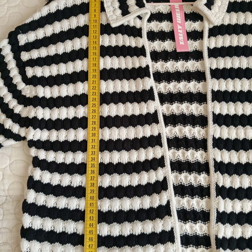 Women's black and white knitted short-sleeve cardigan new