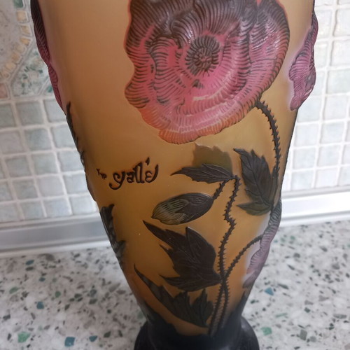 Galle vase handmade with embossed decoration, height 40 cm