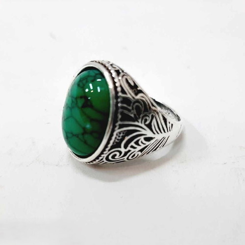 Steel ring with green turquoise new, stainless steel