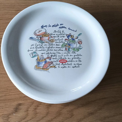 Set of 6 shallow ceramic plates 24cm with Nikas recipe design like new