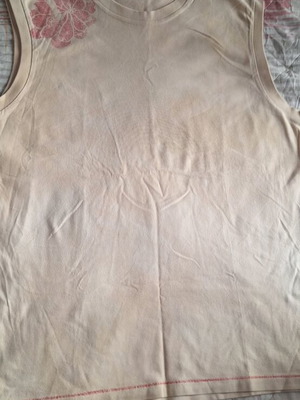 DKNY sleeveless men's T-shirt used, beige with pink floral design