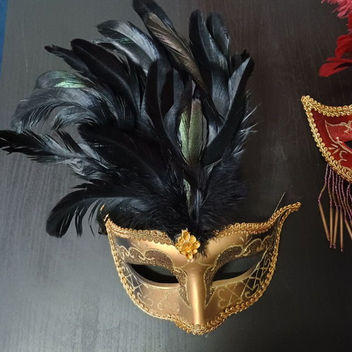 Carnival masks set of 2, decorative with feathers