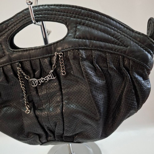 Vintage Diesel black leather clutch bag used, sporty design
