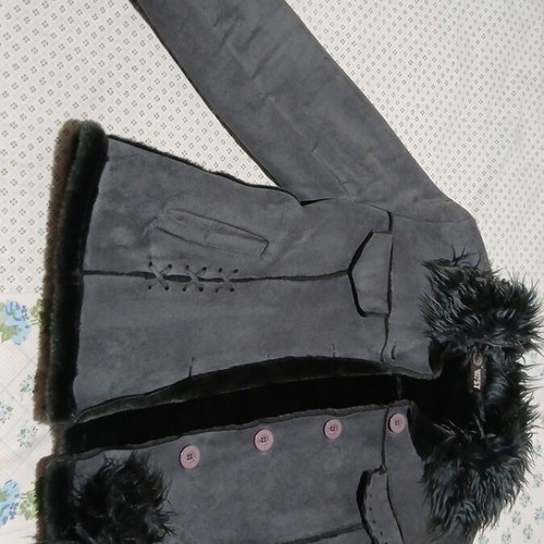 Suede Jacket Shearling Style L-XL Gray Anthracite Like New by WEST