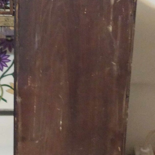 Wall clock pendulum used, wooden, old, with door and winding key