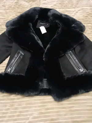 Leather jacket with synthetic fur used, black