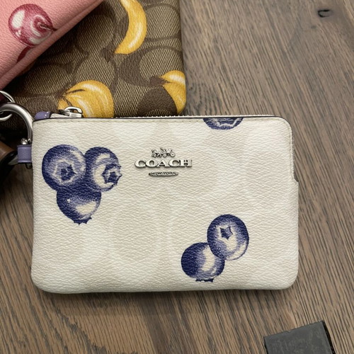 Coach Corner Zip Trio wallet set in signature canvas with fruit print