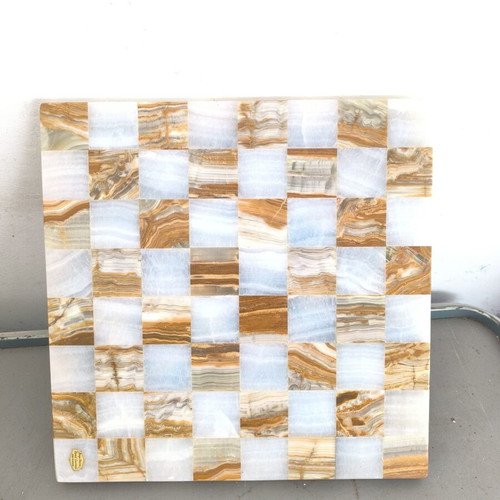 Handmade marble chessboard in brown and white shades