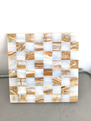 Handmade marble chessboard in brown and white shades