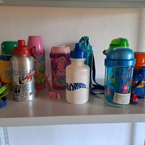 Children's water bottles used, pack of 9 all together