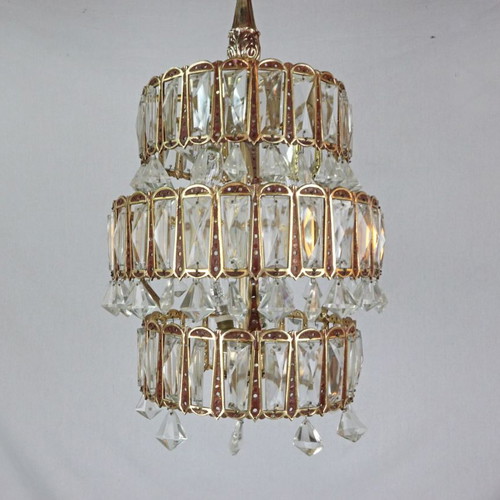 Single ceiling light from 1960 new, metal and crystal