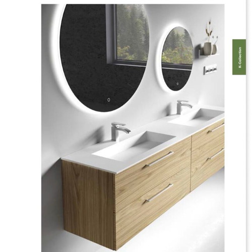 Porcelana Gama Light Oak wall-mounted bathroom cabinet with 2 drawers