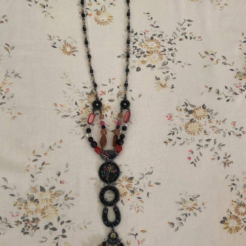 Necklace black with multicolored beads new