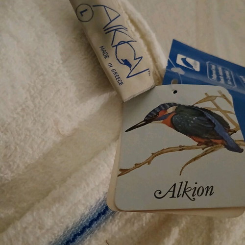 Alkion Large Bathrobe new cotton white with blue details