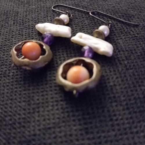 Earrings silver royal vintage used with natural stones and pearls